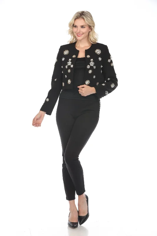 "Jewel" Black Jacket w/ Rhinestones Lace Jacket Ribbed Jacket Sequined Jacket