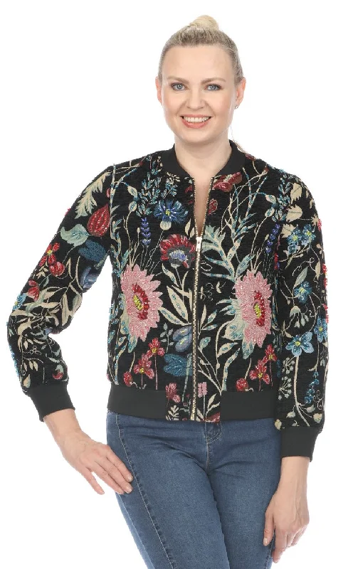 "Desiree" Black Floral Embroidered Jacket Collared Jacket Crew Neck Jacket Turtle Neck Jacket "Desiree" Black Floral Embroidered Jacket Collared Jacket Crew Neck Jacket Turtle Neck Jacket