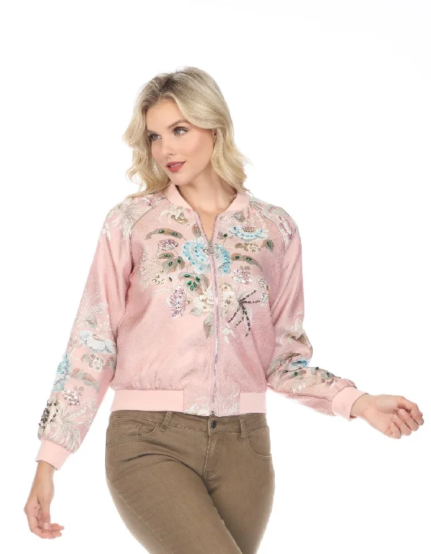 "Kylie" Dusty Pink Embroidered Jacket Satin Jacket Silk Jacket Chiffon Jacket