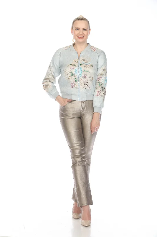 "Kylie" Sky Blue Embroidered Jacket Hoodie Zip-Up Jacket Button-Up Jacket