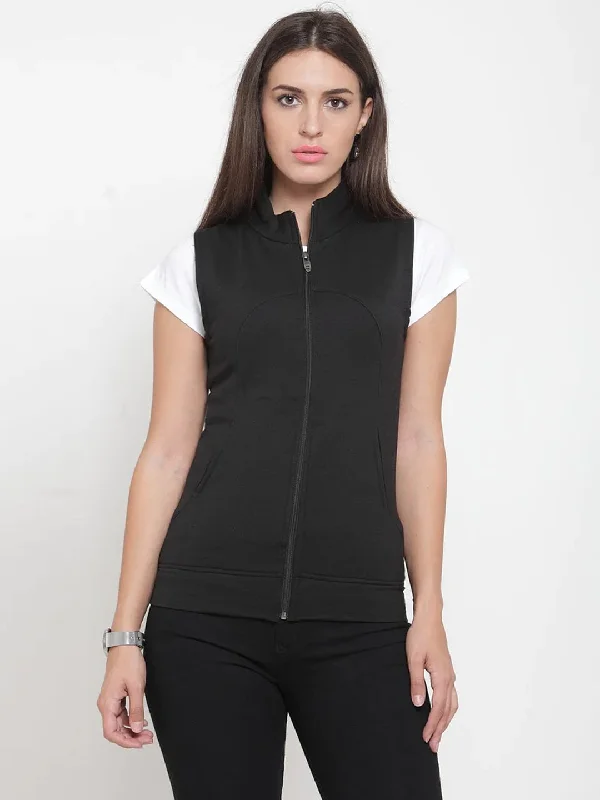 ZARVEY Sleeveless Solid Women Jacket Lace Jacket Ribbed Jacket Sequined Jacket