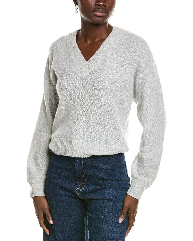 27 Miles Malibu womens  V-Neck Cashmere Sweater, xs, Grey Fitted Loose Oversized