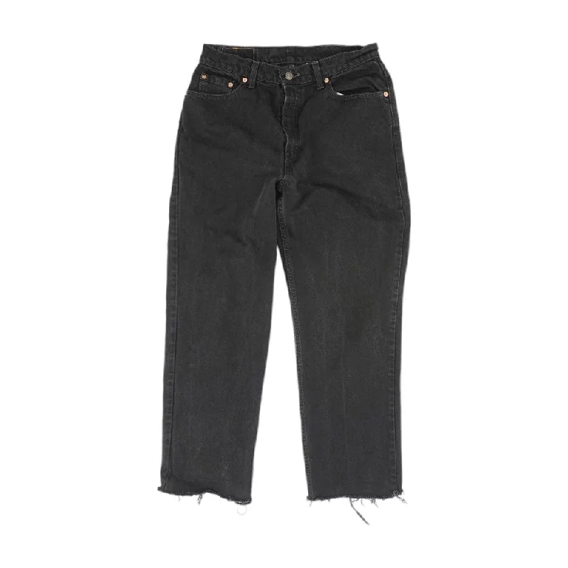 512 Black Solid High Rise Straight Leg Jeans Casual Wide-Legged Denim Jeans