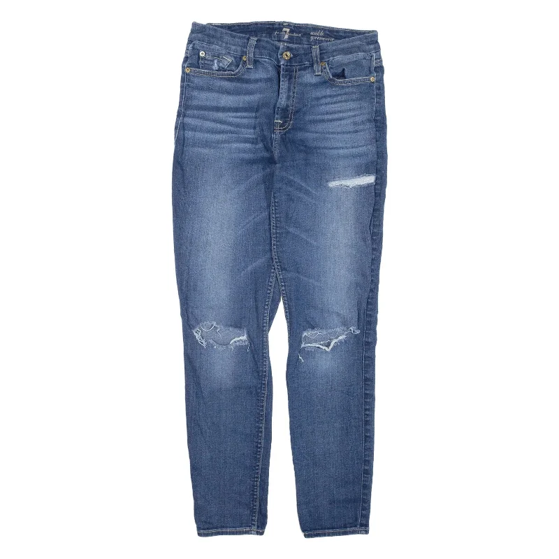 7 FOR ALL MANKIND Distressed Jeans Blue Denim Slim Skinny Womens W29 L27 Casual Distressed Denim Jeans