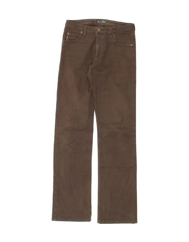ARMANI Womens Comfort Fit Straight Jeans W26 L30 Brown Cotton Fashionable Raw Hemmed Jeans