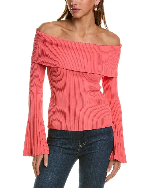 BCBGMAXAZRIA Off Shoulder Sweater Cotton Fabric Linen Fabric Terry Fabric