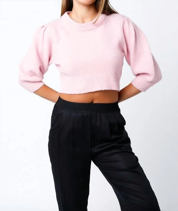 Betty Cropped Sweater In Pink Nylon Fabric Polyester Fabric Spandex Fabric