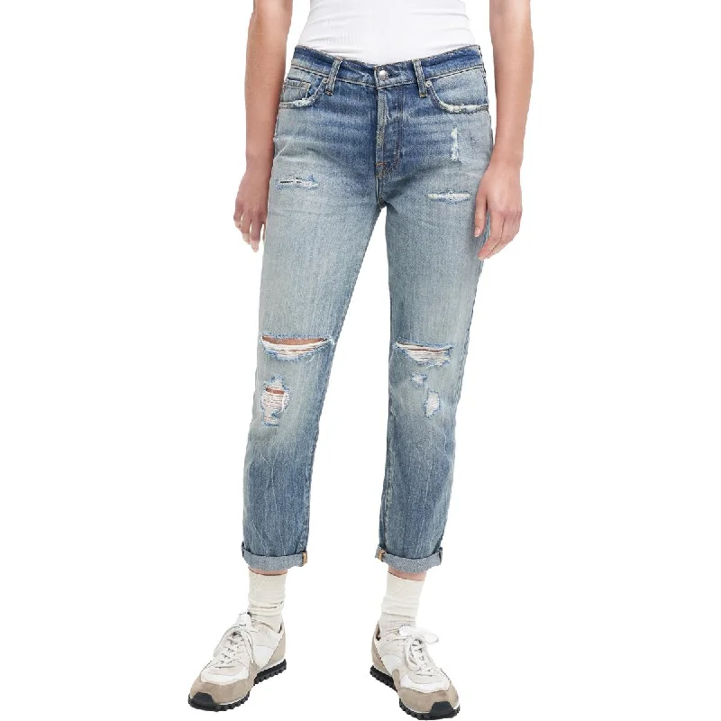 Josefina Womens High Rise Distressed Boyfriend Jeans Trendy Skinny Fit Jeans