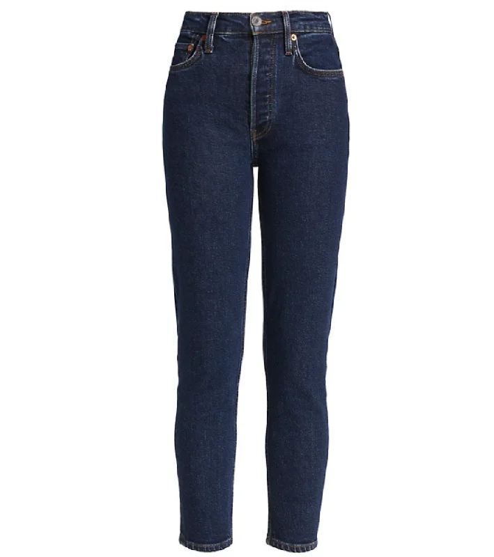 RE/DONE Women's 70s Stove Pipe High-Rise Crop Jeans Dark Rinse Wash Comfortable Ankle Jeans