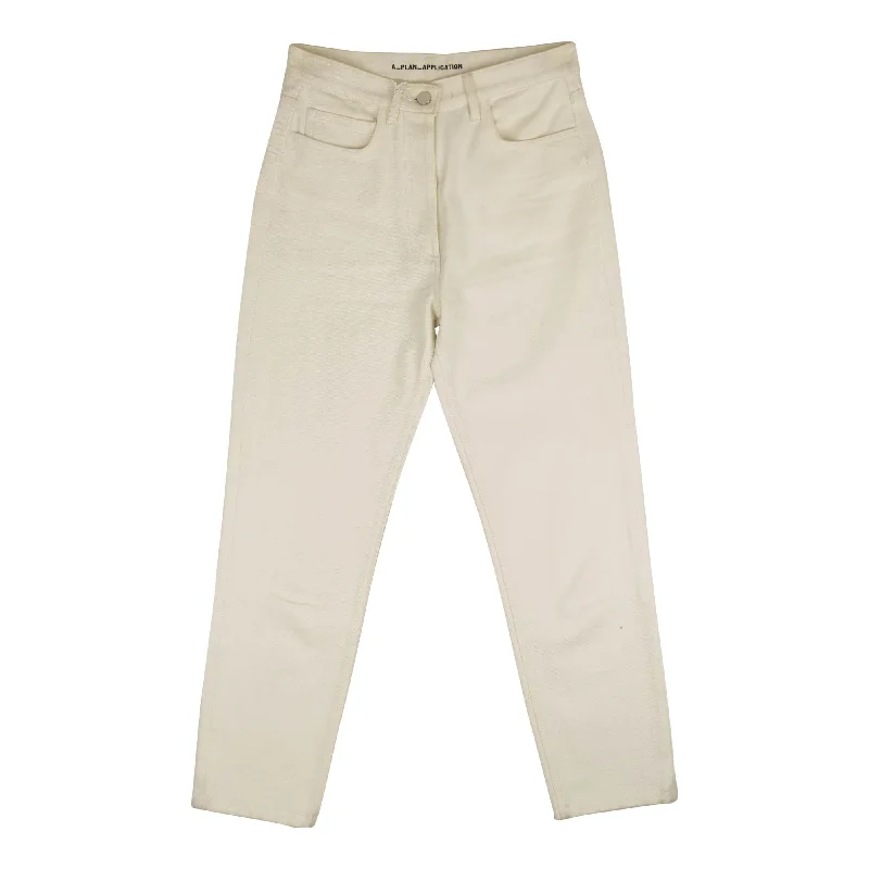 A_PLAN_APPLICATION White 5 Pocket Denim Skinny Jeans Trendy Paperbag Waist Jeans