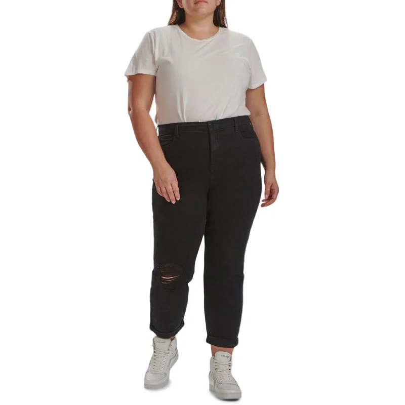 Womens High Rise Distressed Boyfriend Jeans Casual Loose Fit Jeans