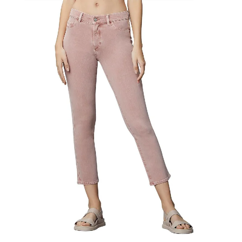 Womens Pocket Mid-Rise Straight Leg Jeans Trendy Button-Up High-Waist Jeans