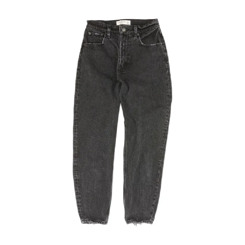 Black Solid Mom Slim Leg Jeans Cozy Wide-Legged Jeans
