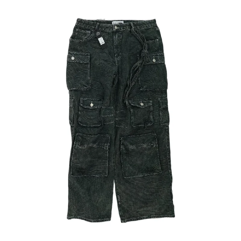 Black Wide Leg Cargo Jeans Cozy Stretch High-Waist Jeans