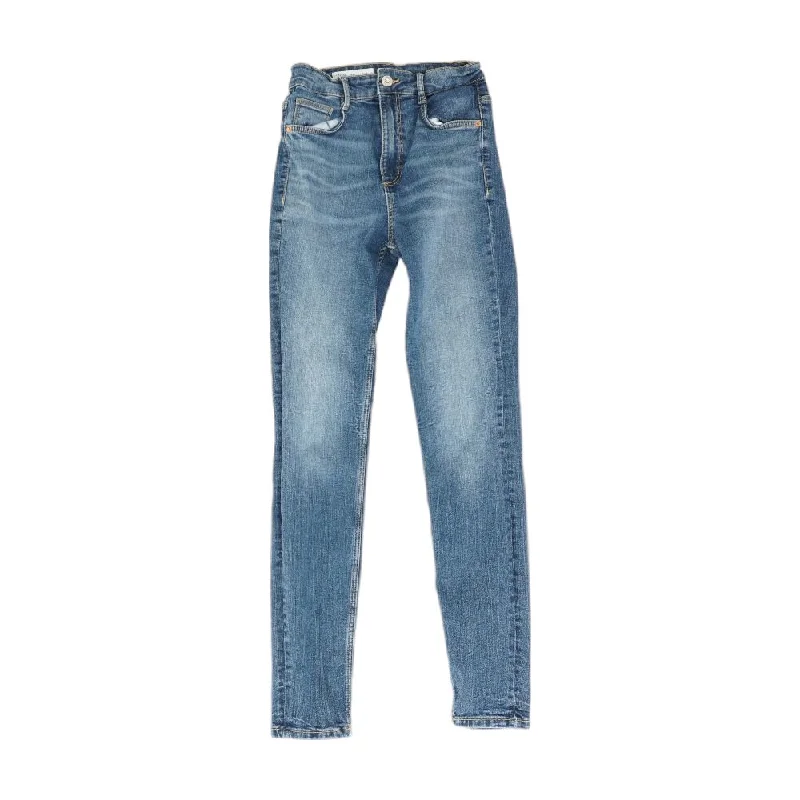 Blue Solid High Rise Skinny Leg Jeans Comfortable Dark Wash Jeans