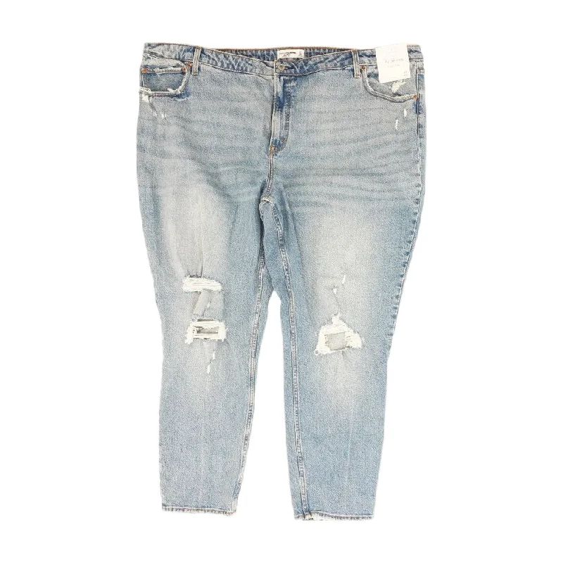 Blue Solid High Rise Skinny Leg Jeans Comfortable Distressed Straight-Leg Jeans