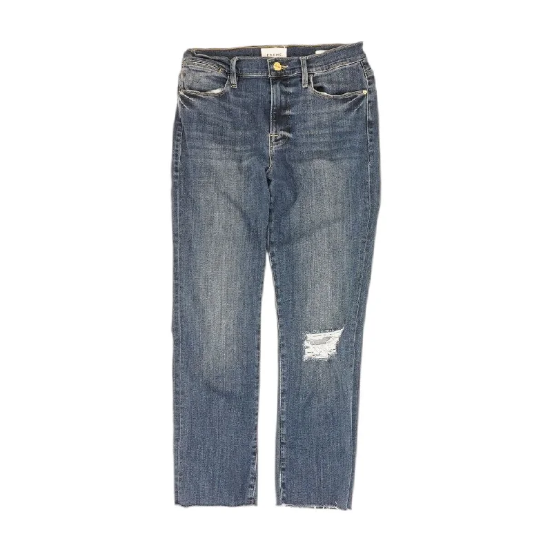 Blue Solid High Rise Slim Leg Jeans Chic Cropped Jeans