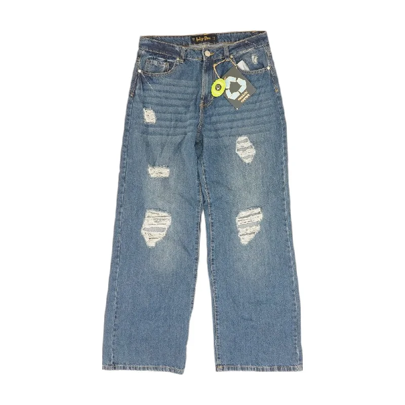 Blue Solid High Rise Straight Leg Jeans Comfortable Faded High-Rise Jeans