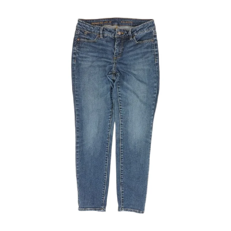 Blue Solid Skinny Leg Jeans Fashionable Straight Fit Denim