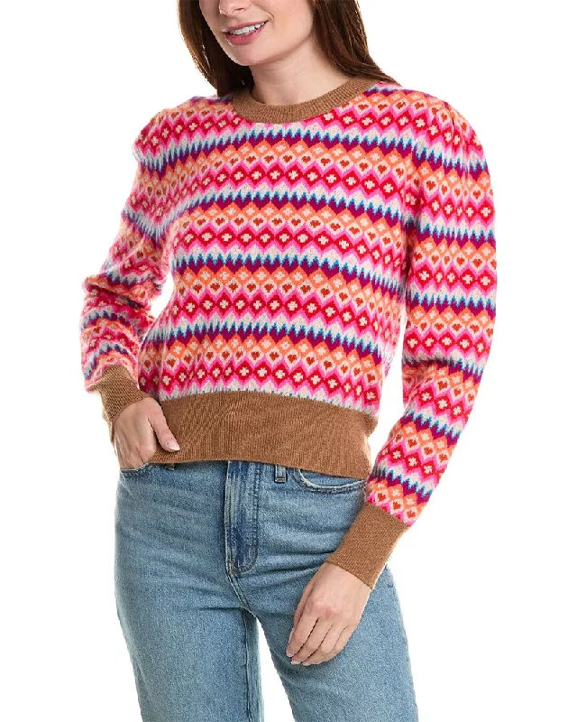 Brodie Cashmere Farley Fairisle Puff Sleeve Cashmere Sweater Transparent Opaque Sheer
