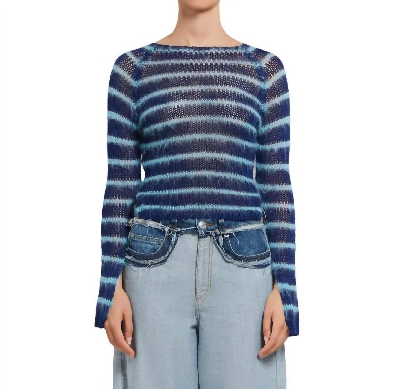 Brushed Stripe Cropped Sweater In Blumarine Chenille Blend Fleece Blend Nylon Blend