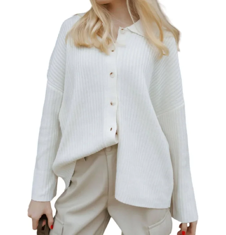 Button Up Ribbed Sweater In Ivory Plaid Sweater Polka Dot Checkered