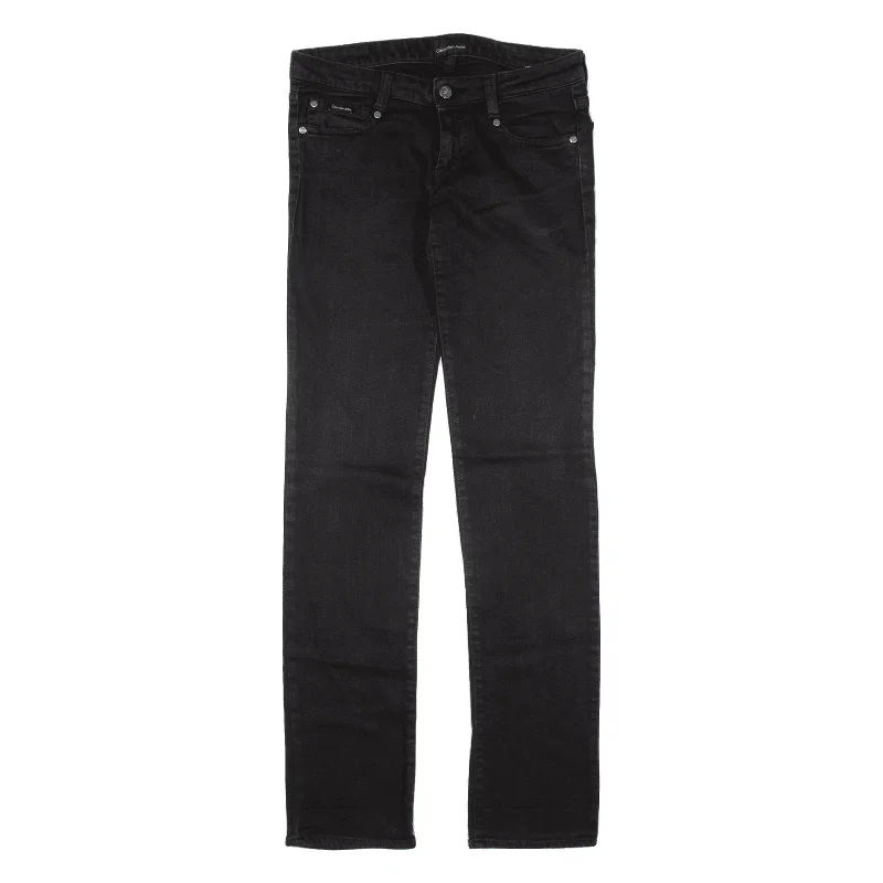 CALVIN KLEIN Jeans Black Denim Slim Straight Womens W28 L33 Trendy Wide-Leg High-Waist Denim