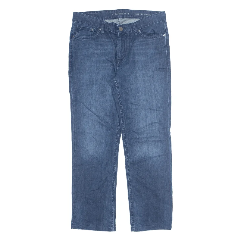 CALVIN KLEIN Jeans Blue Denim Regular Straight Stone Wash Womens W32 L28 Trendy Vintage Denim Jeans