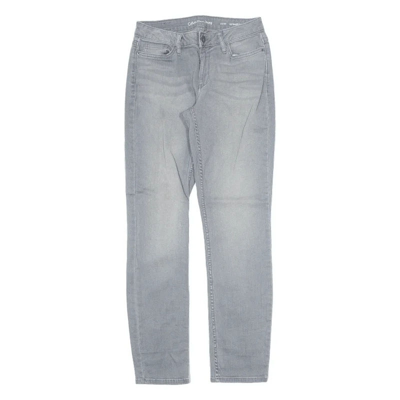 CALVIN KLEIN Jeans Grey Denim Slim Skinny Stone Wash Womens W30 L30 Fashionable Raw Hem Bootcut Jeans