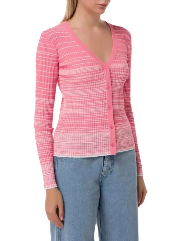 Cargo Sweater Top In Coral Pink/white Notch Collar Peter Pan Collar Cowl Neck
