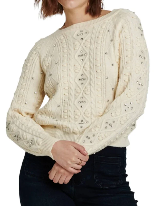 Carla Embellished Sweater In Birch Chenille Blend Fleece Blend Nylon Blend