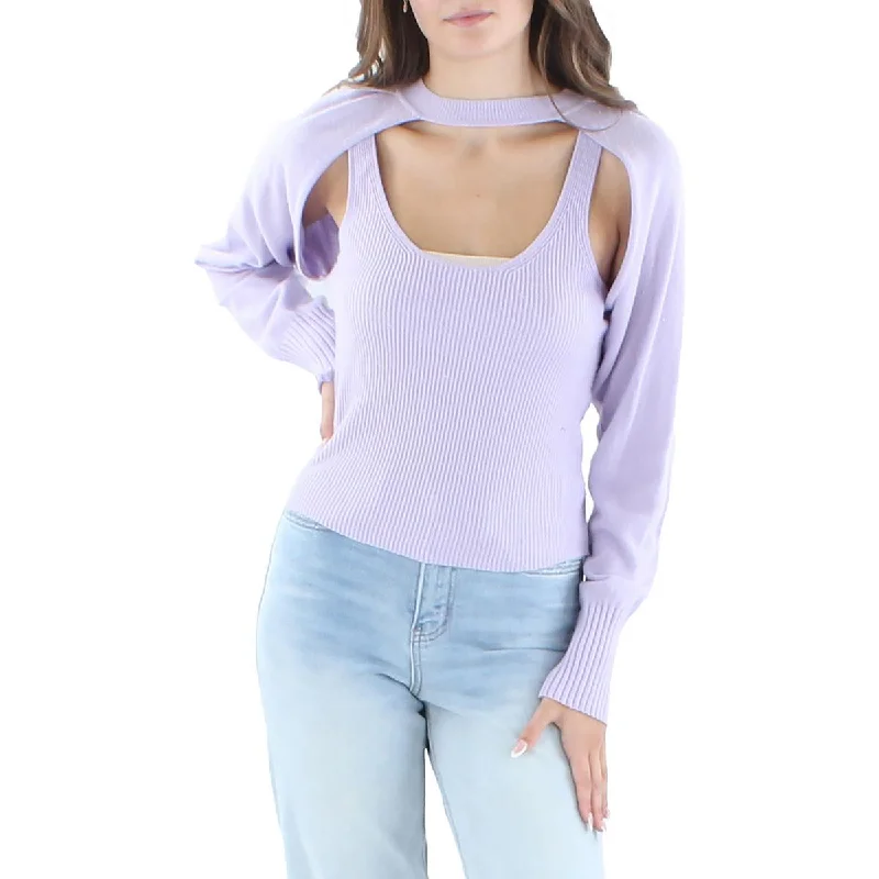 Cassia Womens Layered Knit Pullover Sweater Silk Blend Satin Velvet