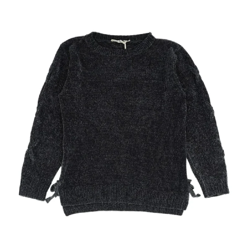 Charcoal Solid Pullover Sweater Turtle Neck Boat Neck Asymmetrical Neck