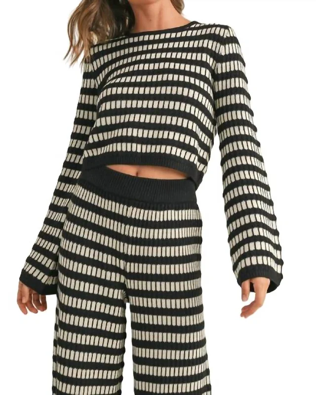 Cleo Printed Knit Sweater In Black/cream Layered Multi-layer Single Layer