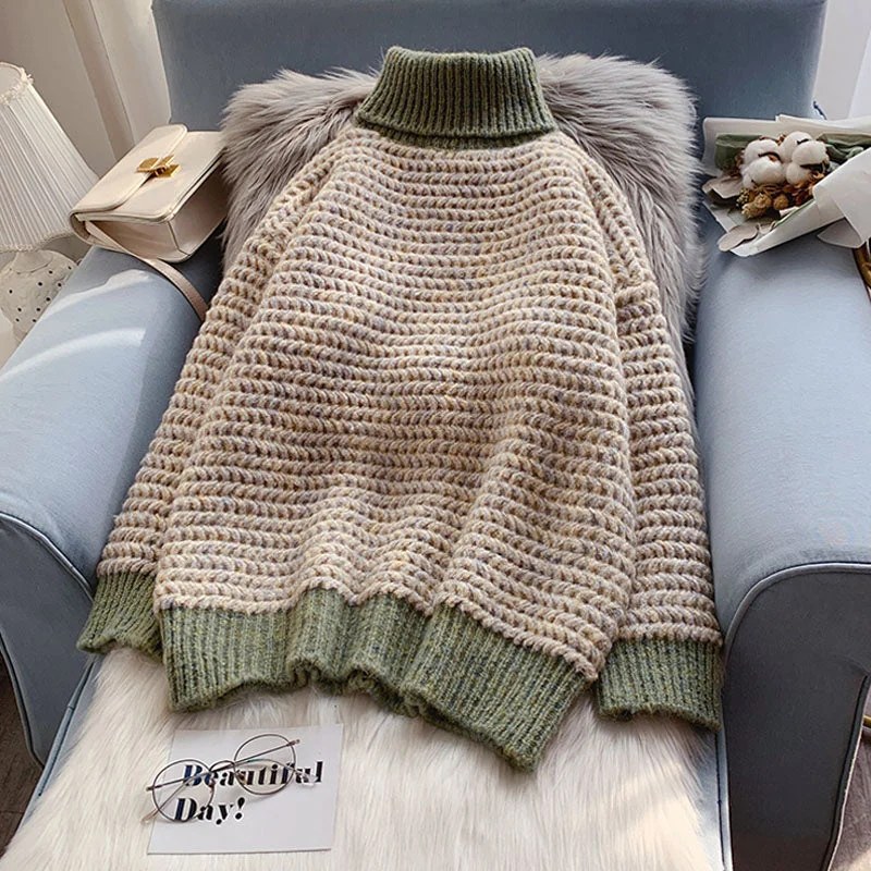 Coarse wool high neck sweater Pullover  5056 Machine Wash Dry Clean Hand Wash