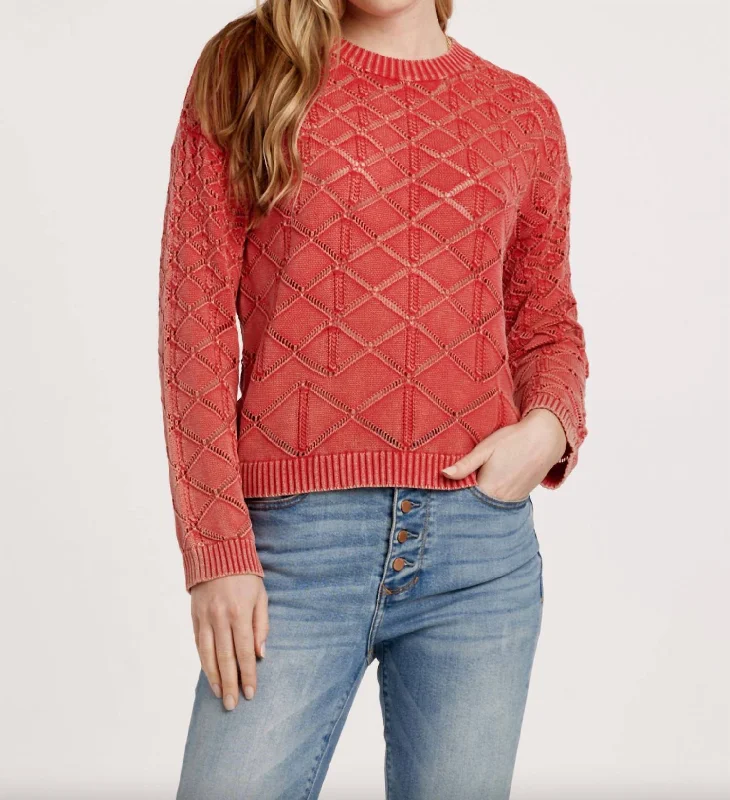 Cosette Acid Wash Sweater In Ruby Pink Toggled Drawstring Belted