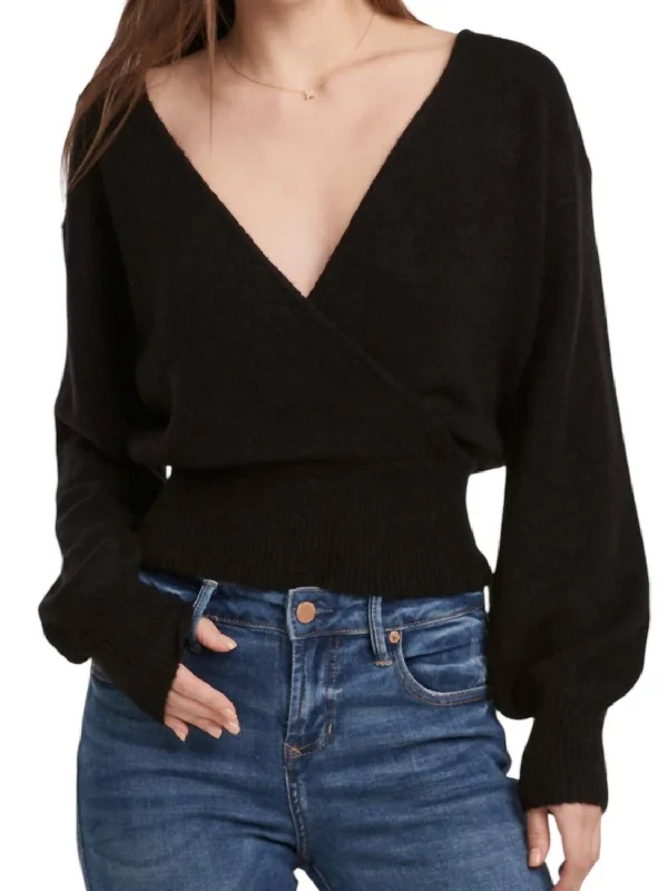 Cozy Carter Sweater In Black Polka Dot Checkered Tartan