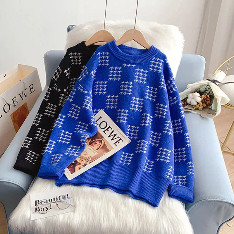 Crew neck sweater lazy wind sweater top  5088 Fitted Slim Tailored