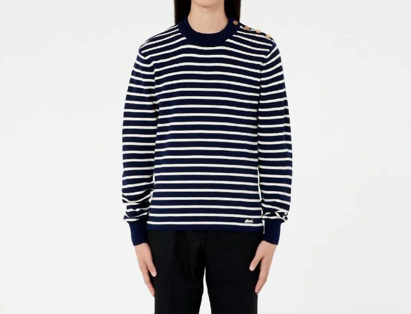 Crewneck Sailor Sweater In Blue/white Stripe Polka Dot Checkered Tartan