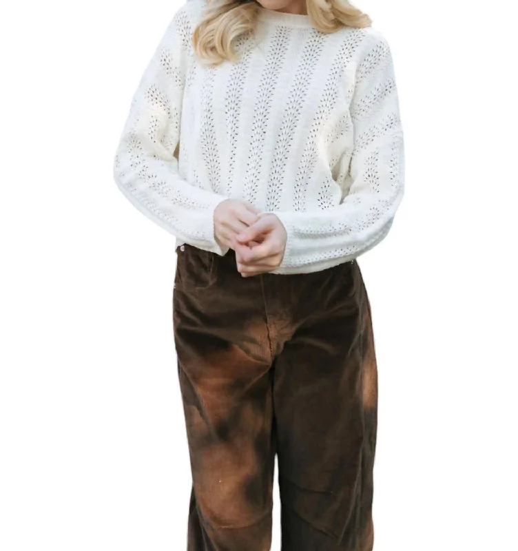 Crochet Sweater In Ivory Velvet Chenille Corduroy