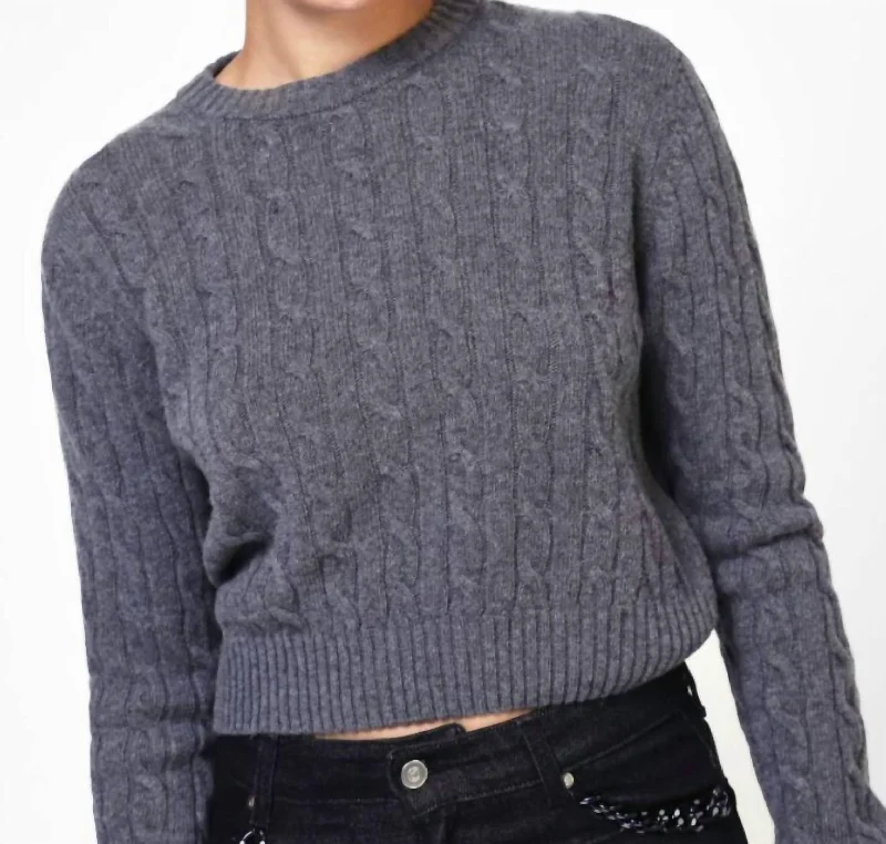 Dalton Cable Knit Sweater In Dark Heather Grey Spandex Blend Rayon Blend Denim Blend