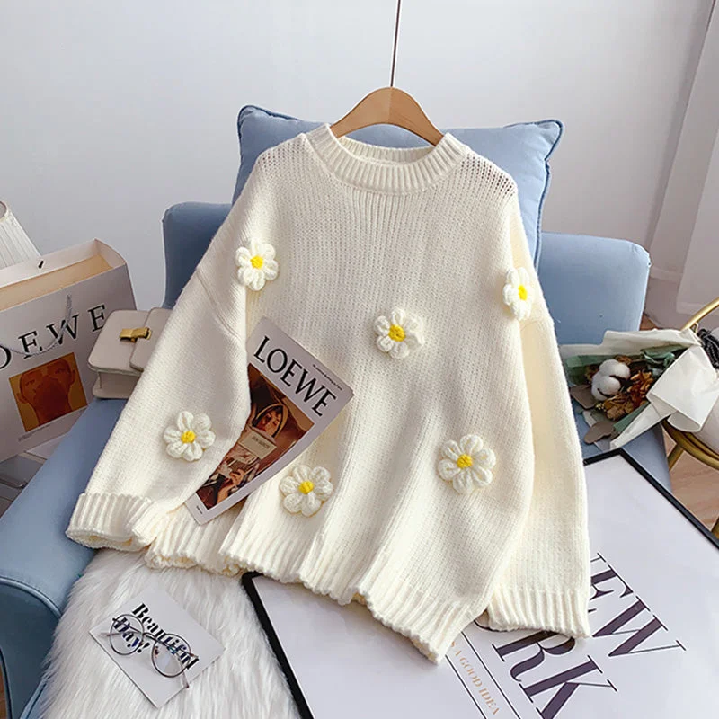 Design sense niche Japanese cute three-dimensional flower sweater 5081 Satin Blend Silk Blend Wool Blend Design sense niche Japanese cute three-dimensional flower sweater 5081 Satin Blend Silk Blend Wool Blend