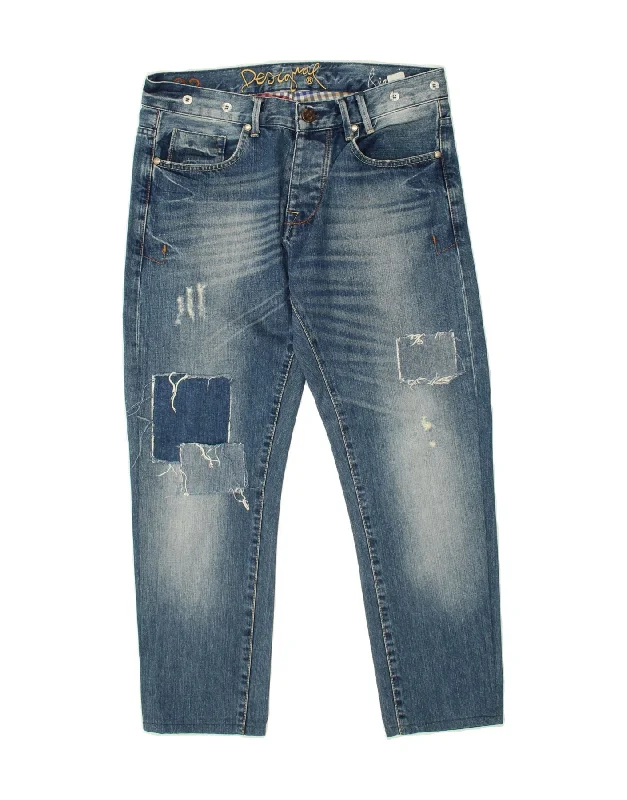 DESIGUAL Womens Distressed Slim Jeans W32 L27 Blue Cotton Trendy Skinny Fit Jeans