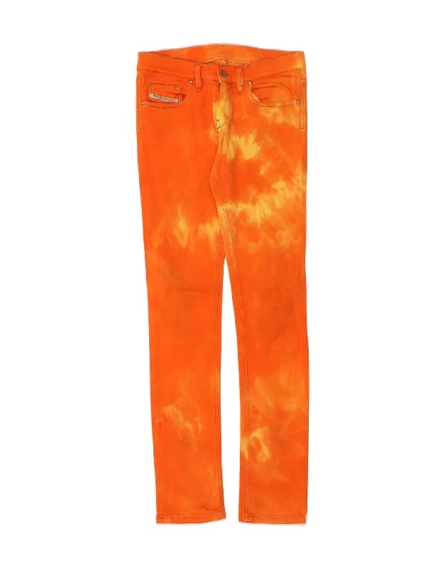DIESEL Womens Skinny Jeans W27 L32 Orange Tie Dye Cotton Chic Faded Blue Jeans