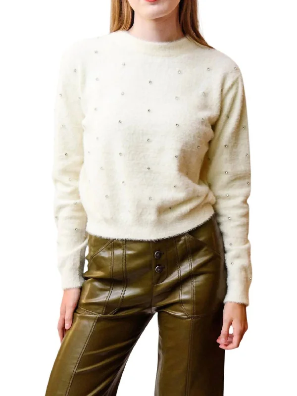 Embellished Sweater In Ivory Sweater Knitwear Pullover