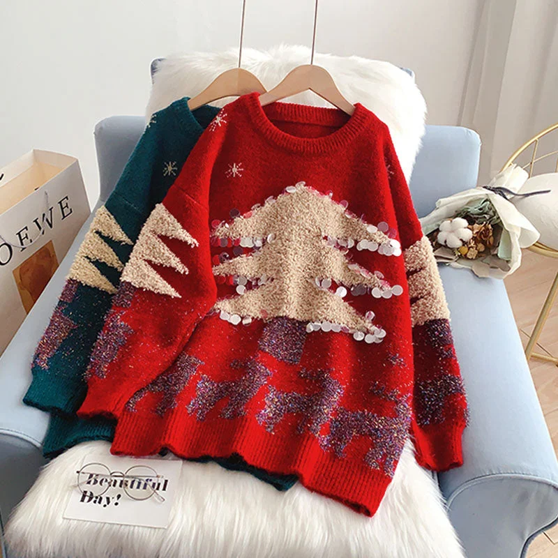 Exotic Christmas theme sweater sweater sweater top  5055 Neon Metallic Matte