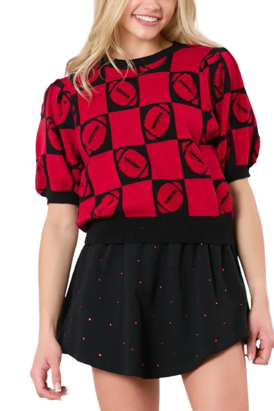 Football 3D Embroidery Sweater In Red Silk Blend Satin Velvet