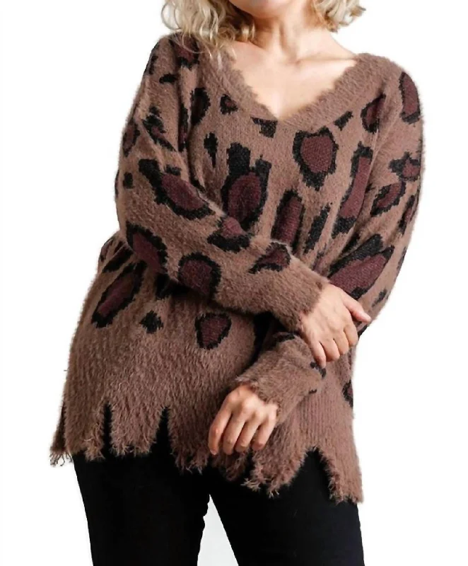 Fuzzy Leopard Sweater In Mocha Jersey Fabric Tulle Fabric Batik Fabric