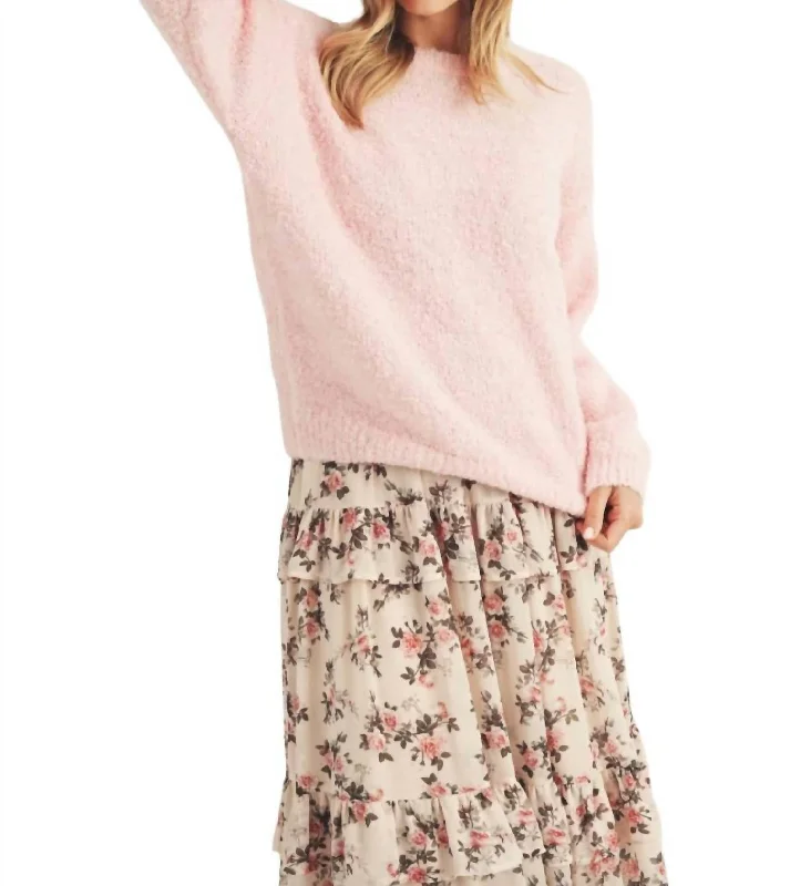 Fuzzy Sweater In Pink Elegant Classic Vintage