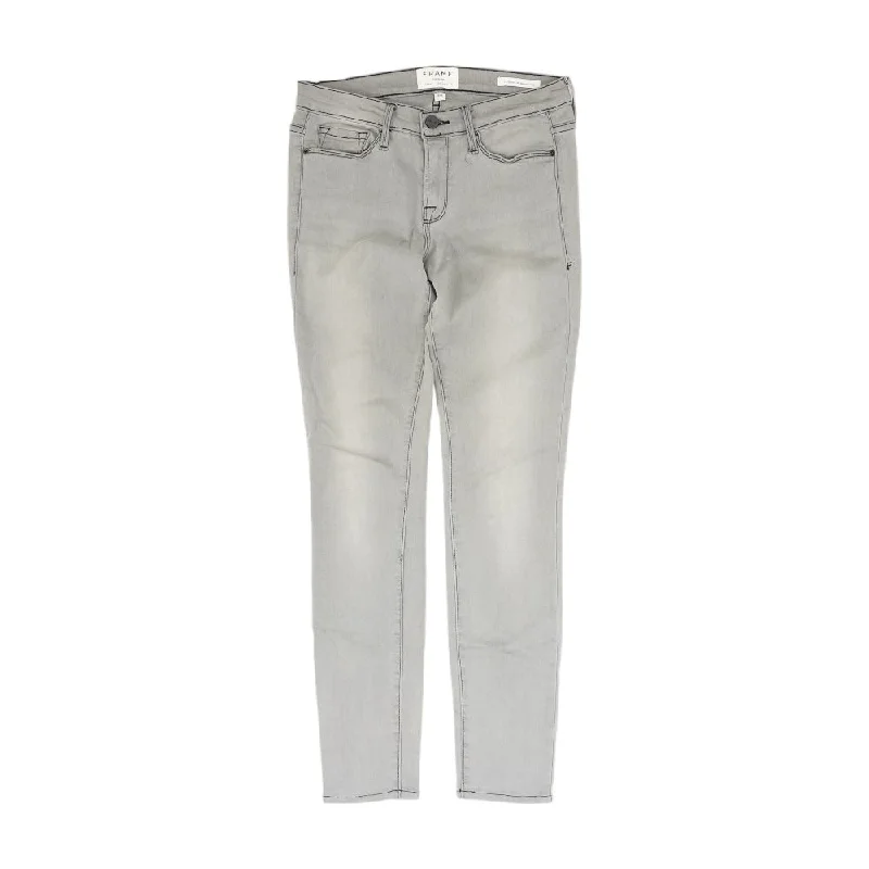 Gray Solid Low Rise Skinny Leg Jeans Stylish Paperbag Waist Denim